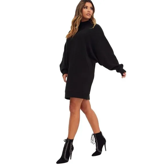 PrettyLittleThing Oversized Knit Sweater Dress Black - Picture 6 of 8